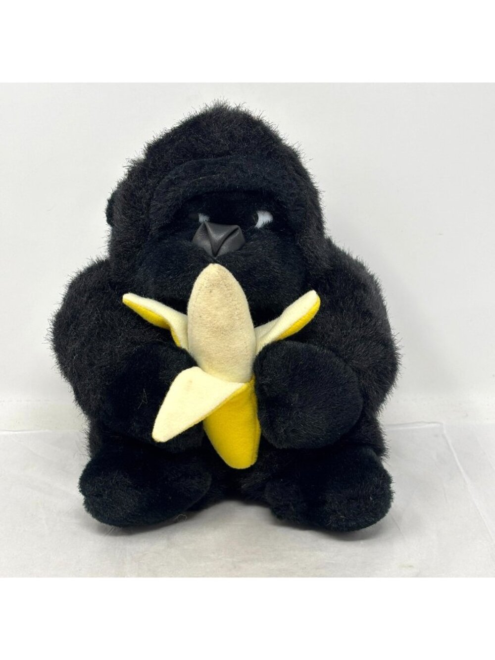 EMBRACE Black Gorilla with Banana Plush Side Eye 1989 Faux Leather Nose